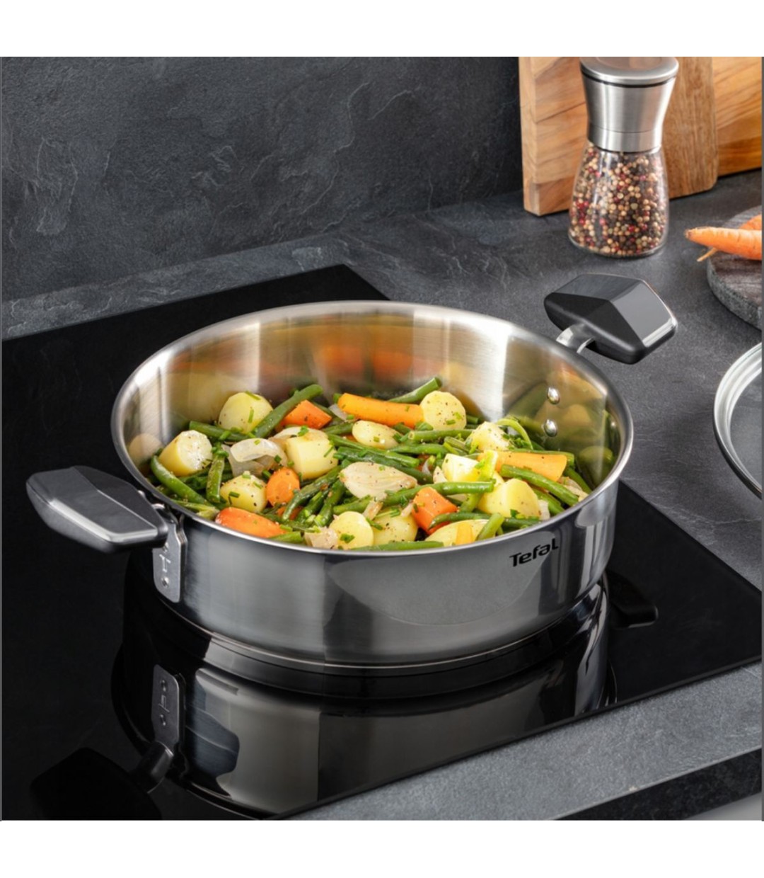 Tefal Emotion Σωτέζα από Ανοξείδωτο Ατσάλι με Καπάκι με Αντικολλητική Επίστρωση 26cm