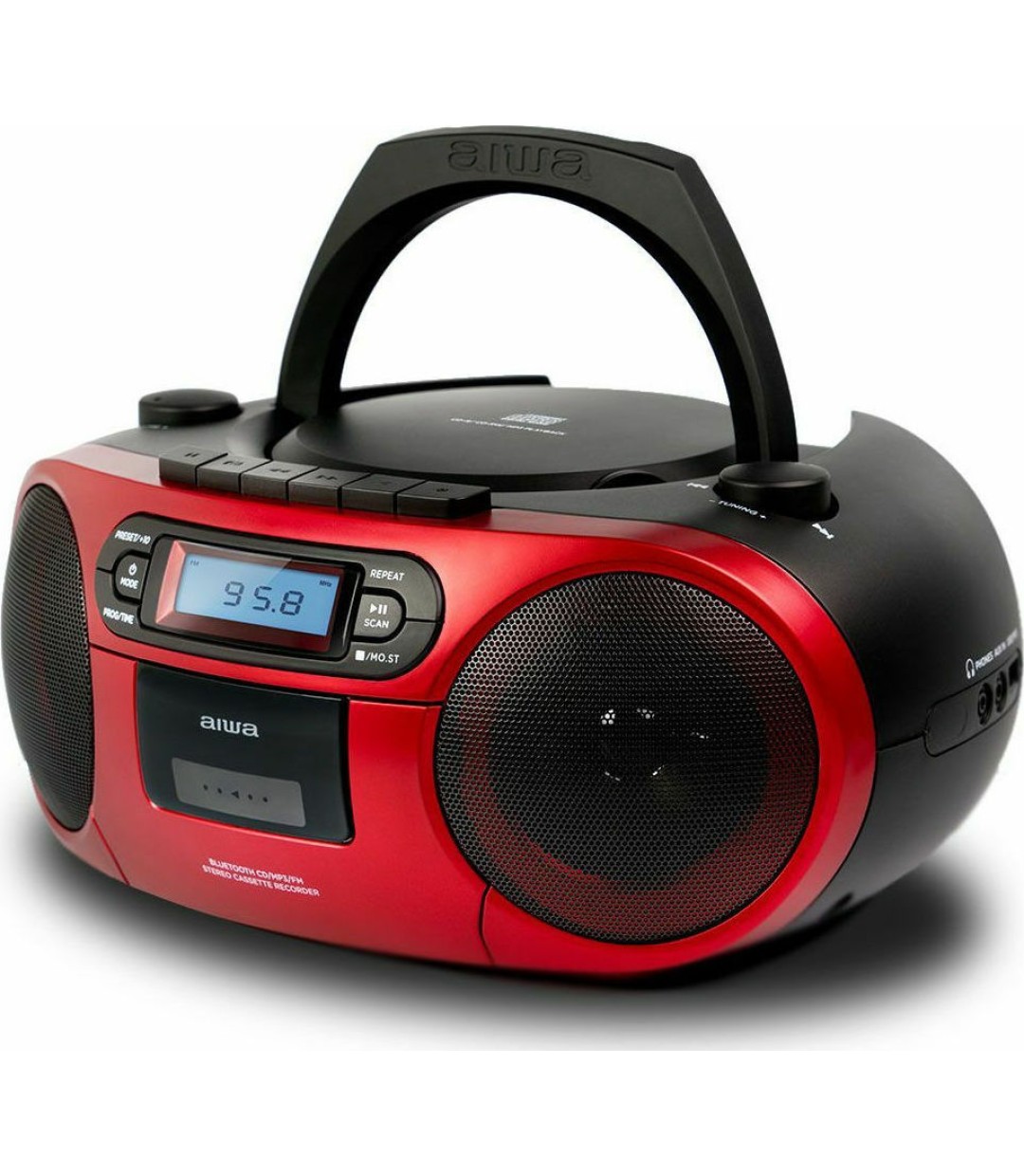  Aiwa Φορητό Ηχοσύστημα BBTC-550 με Bluetooth / CD / MP3 / USB / Κασετόφωνο / Ραδιόφωνο σε Κόκκινο Χρώμα 