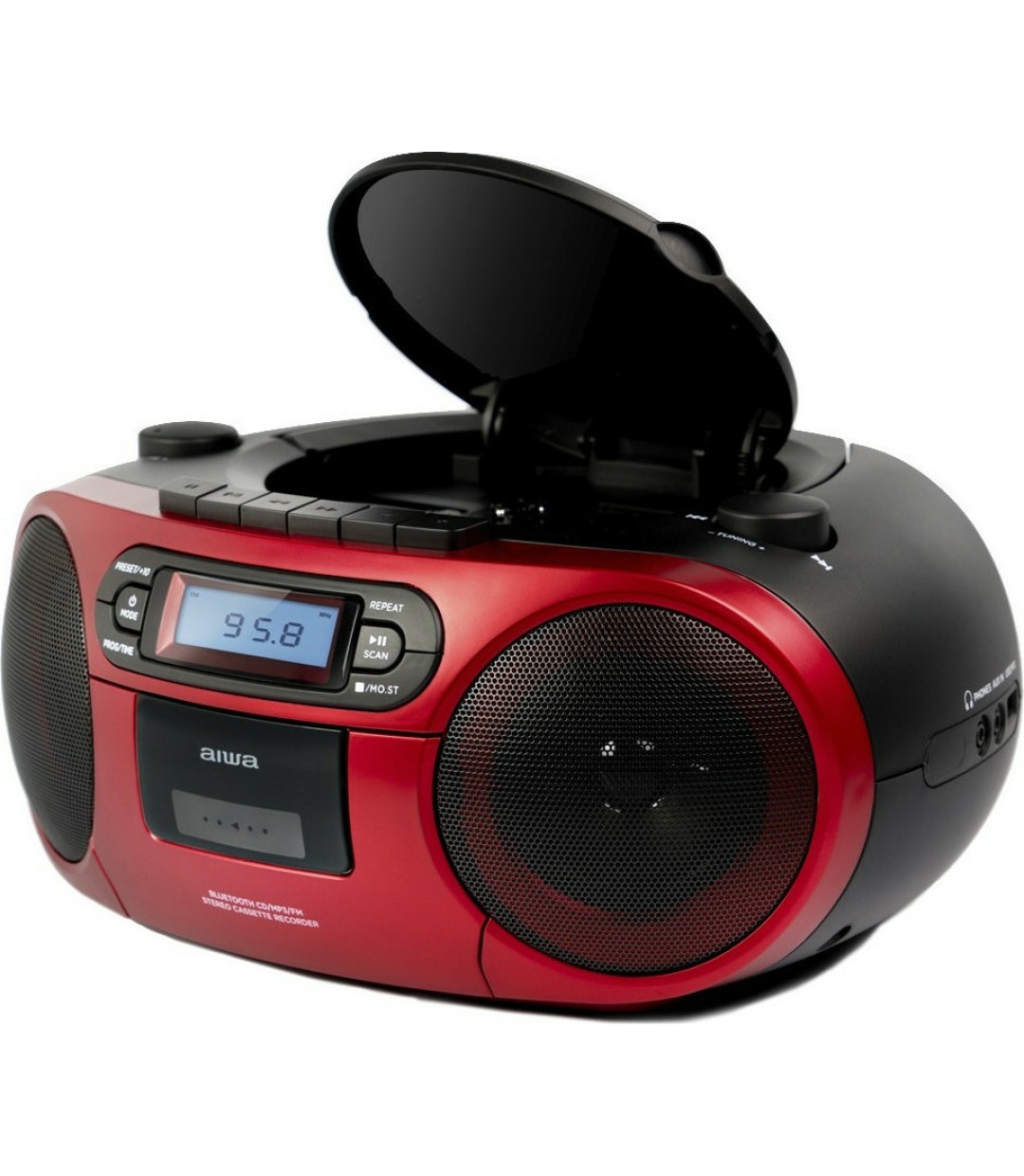  Aiwa Φορητό Ηχοσύστημα BBTC-550 με Bluetooth / CD / MP3 / USB / Κασετόφωνο / Ραδιόφωνο σε Κόκκινο Χρώμα 