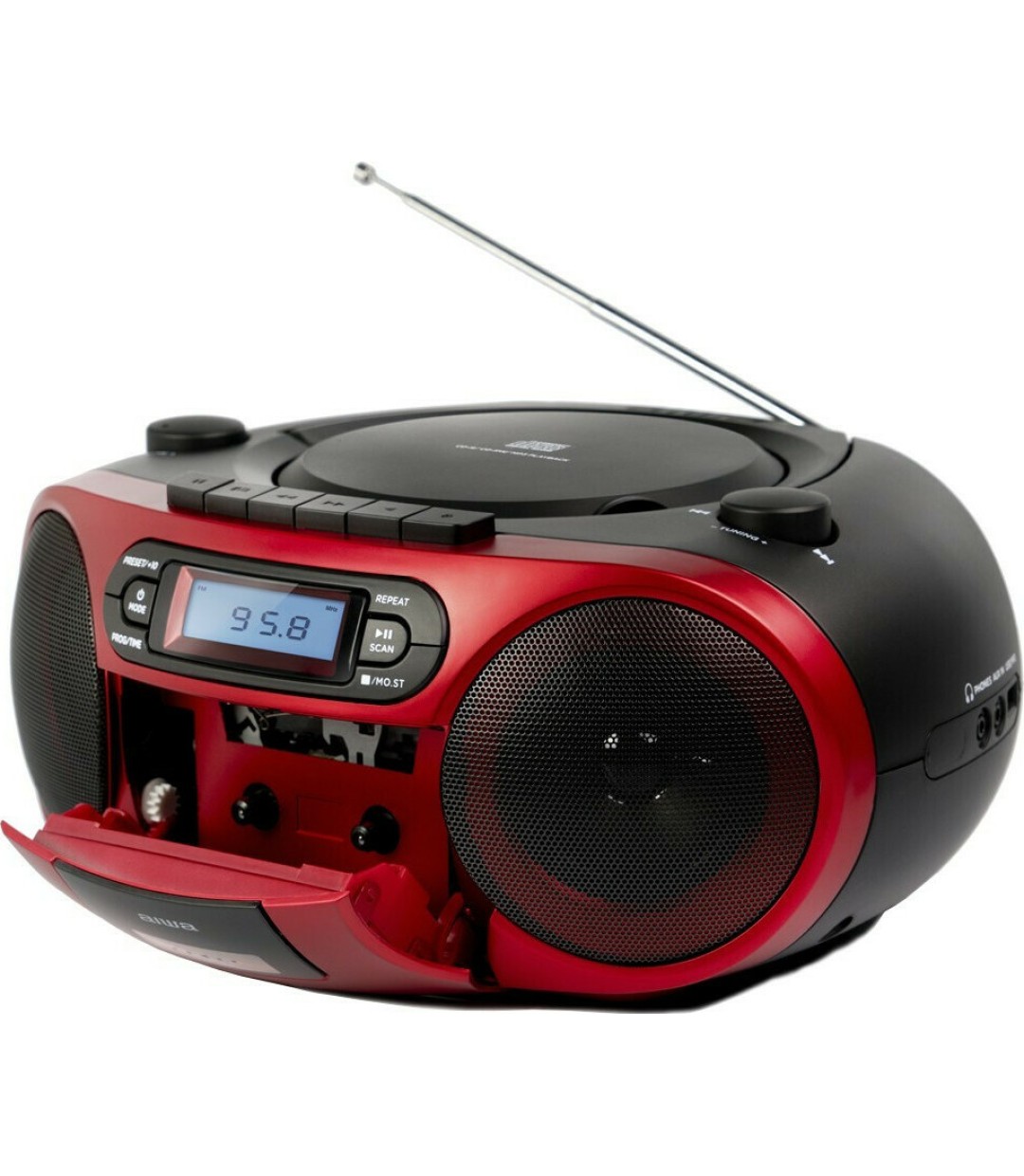 Aiwa Φορητό Ηχοσύστημα BBTC-550 με Bluetooth / CD / MP3 / USB / Κασετόφωνο / Ραδιόφωνο σε Κόκκινο Χρώμα 