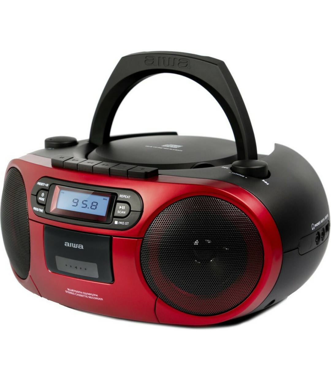  Aiwa Φορητό Ηχοσύστημα BBTC-550 με Bluetooth / CD / MP3 / USB / Κασετόφωνο / Ραδιόφωνο σε Κόκκινο Χρώμα 
