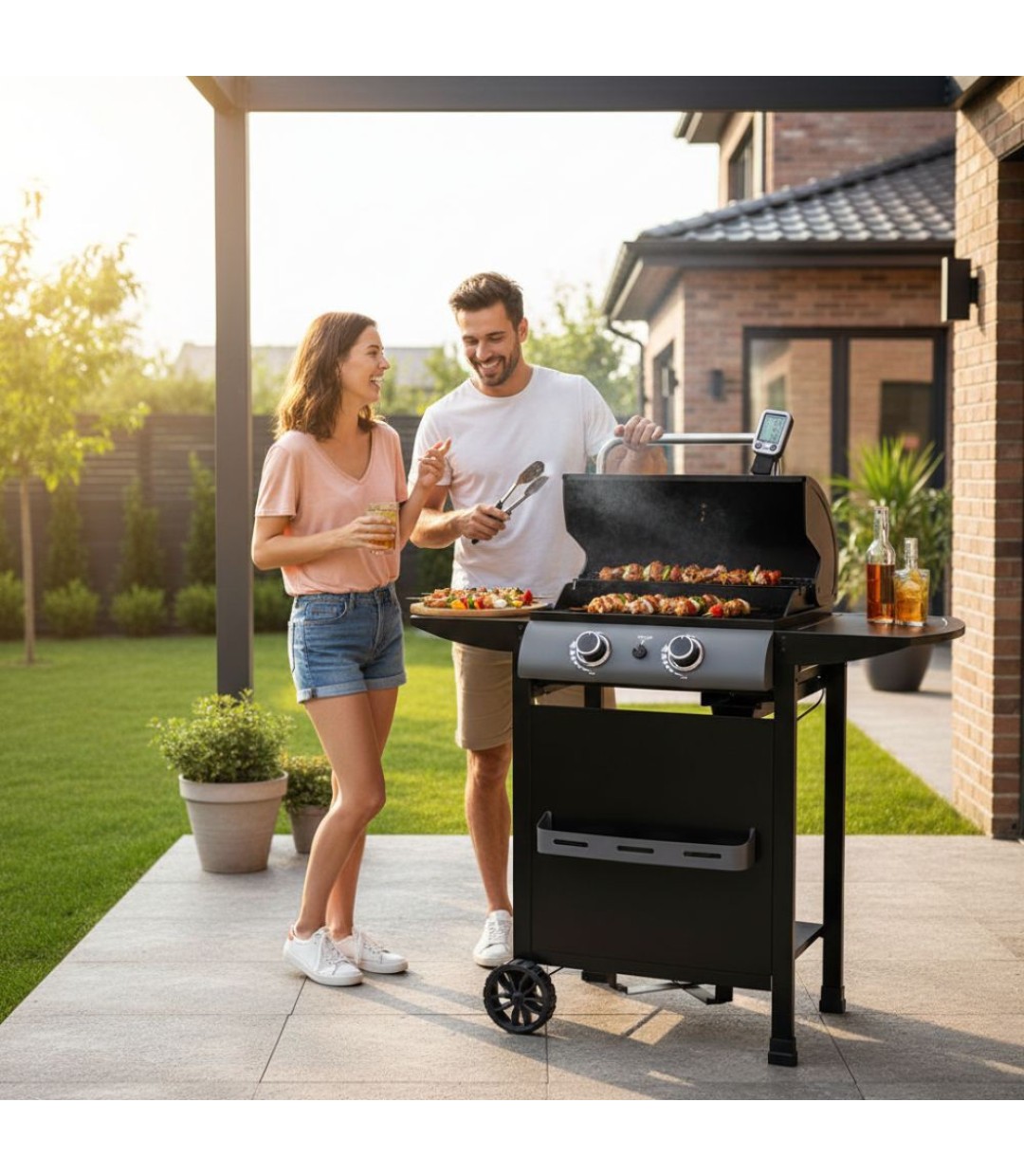  Bormann BBQ6020 Ψησταριά Υγραερίου Μαντεμένιας Σχάρας 48x42εκ. με 2 Εστίες 6kW 