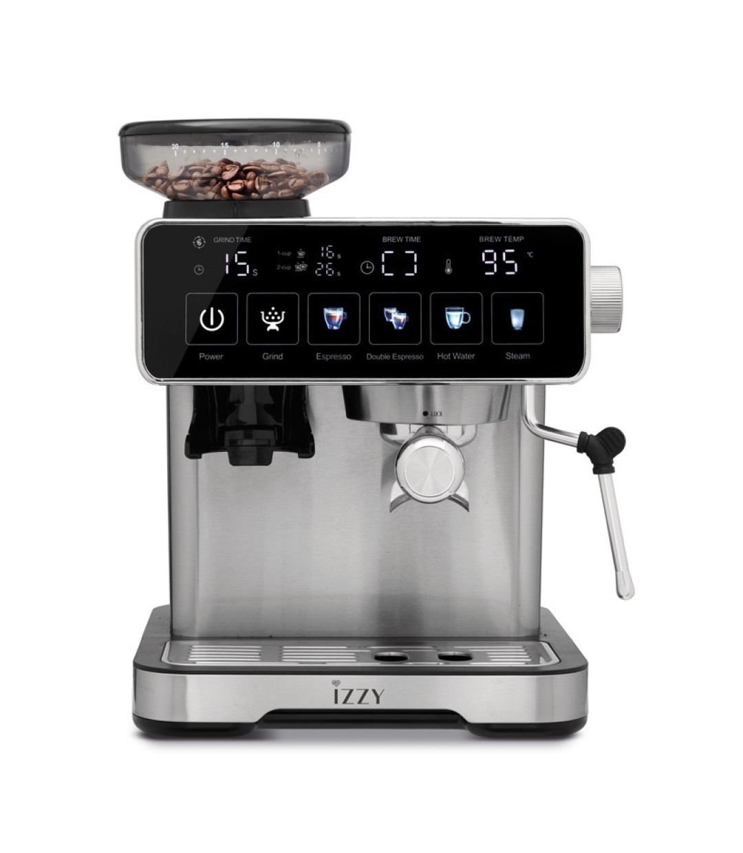  Izzy Iz-6026 Αυτόματη Μηχανή Espresso 1500W Πίεσης 20bar με Μύλο Άλεσης Καφέ 