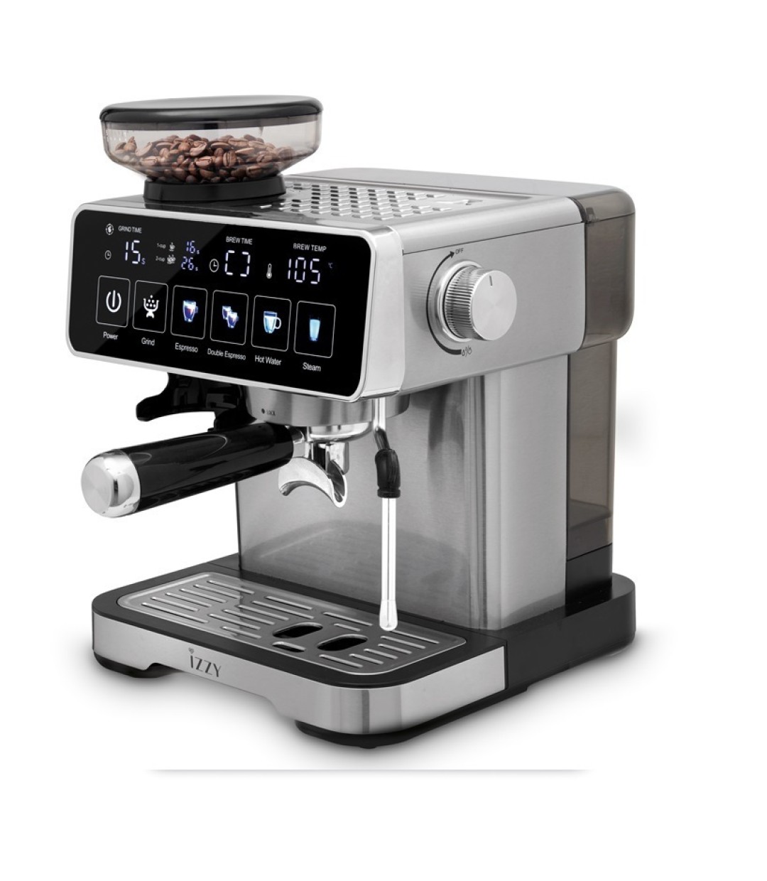  Izzy Iz-6026 Αυτόματη Μηχανή Espresso 1500W Πίεσης 20bar με Μύλο Άλεσης Καφέ 