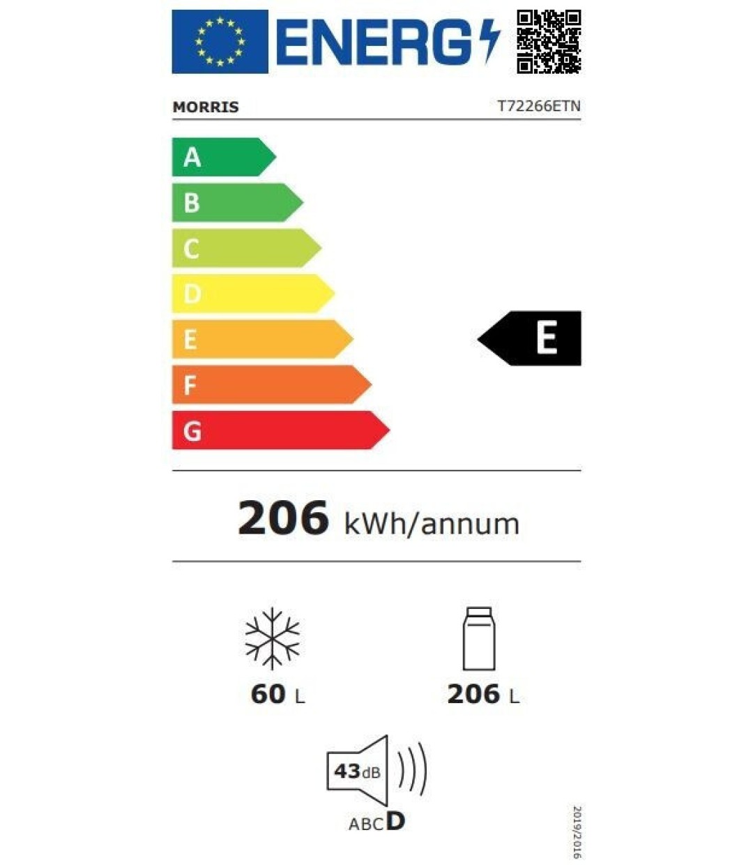 Morris Ψυγείο Δίπορτο 266lt Total NoFrost Υ165.7xΠ54.5xΒ66εκ. Inox T72266ETN