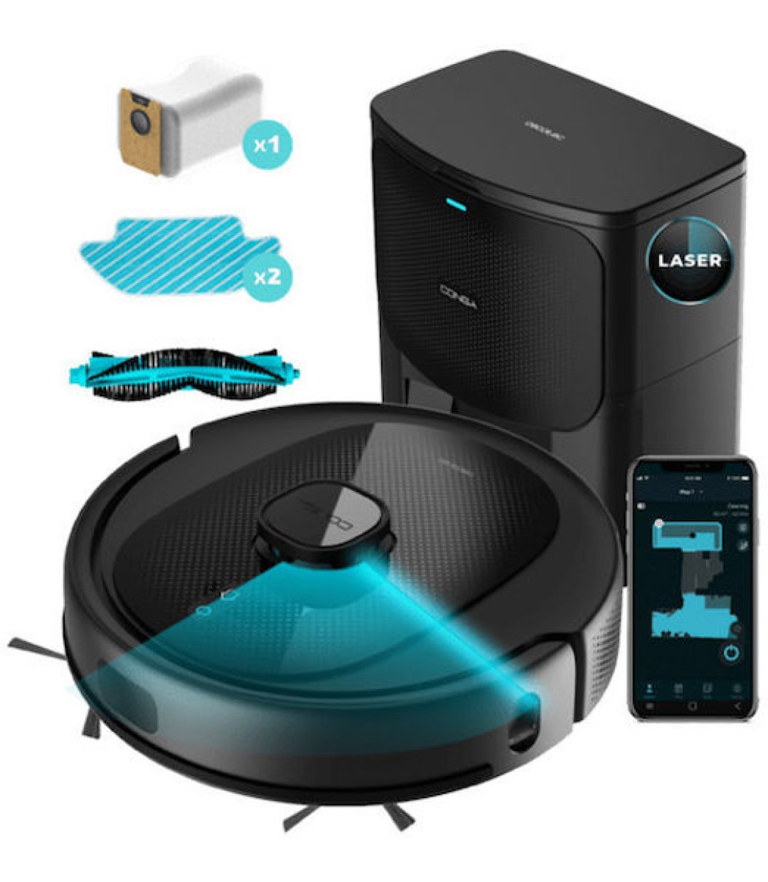  Cecotec Conga 8290 Σκούπα Ρομπότ για Σκούπισμα & Σφουγγάρισμα με Χαρτογράφηση και Wi-Fi Μαύρη 