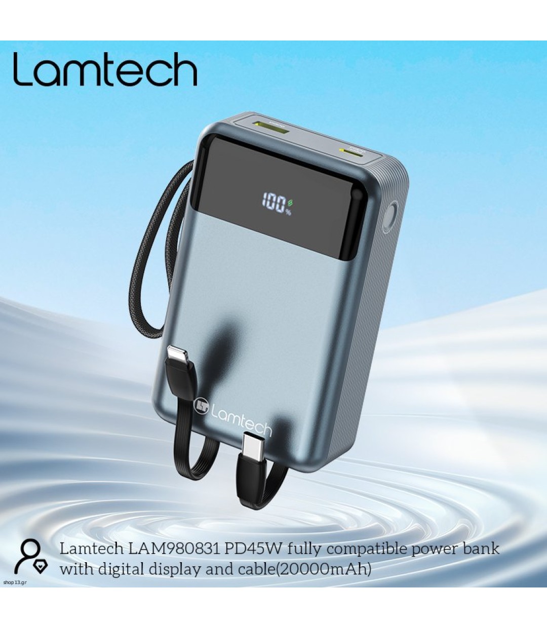 Lamtech LAM980831 Power Bank 20000mAh 45W με Θύρα USB-A & Θύρα USB-C Quick Charge 3.0 & Power Delivery