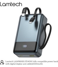 Lamtech LAM980831 Power Bank 20000mAh 45W με Θύρα USB-A & Θύρα USB-C Quick Charge 3.0 & Power Delivery