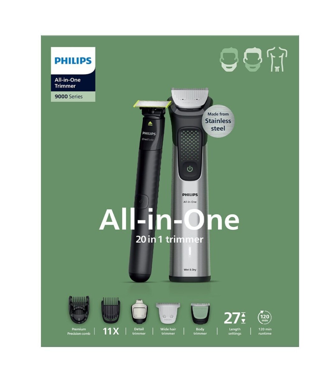Philips All-in-One 9000 Series Σετ Κουρευτικής Μηχανής Ασημί MG9557/15