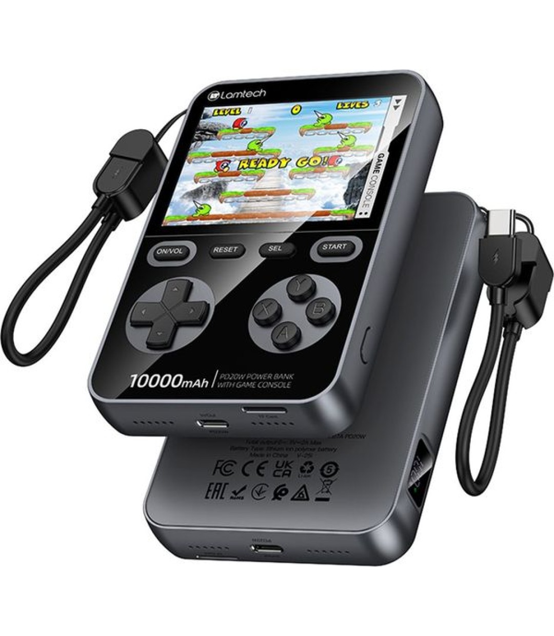 LAMTECH GAME CONSOLE WITH 1500 GAMES & POWERBANK 10000MAH BLACK LAM980855