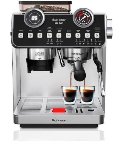  Rohnson Αυτόματη Μηχανή Espresso 2800W Πίεσης 20bar με Μύλο Άλεσης Ασημί R-98200 