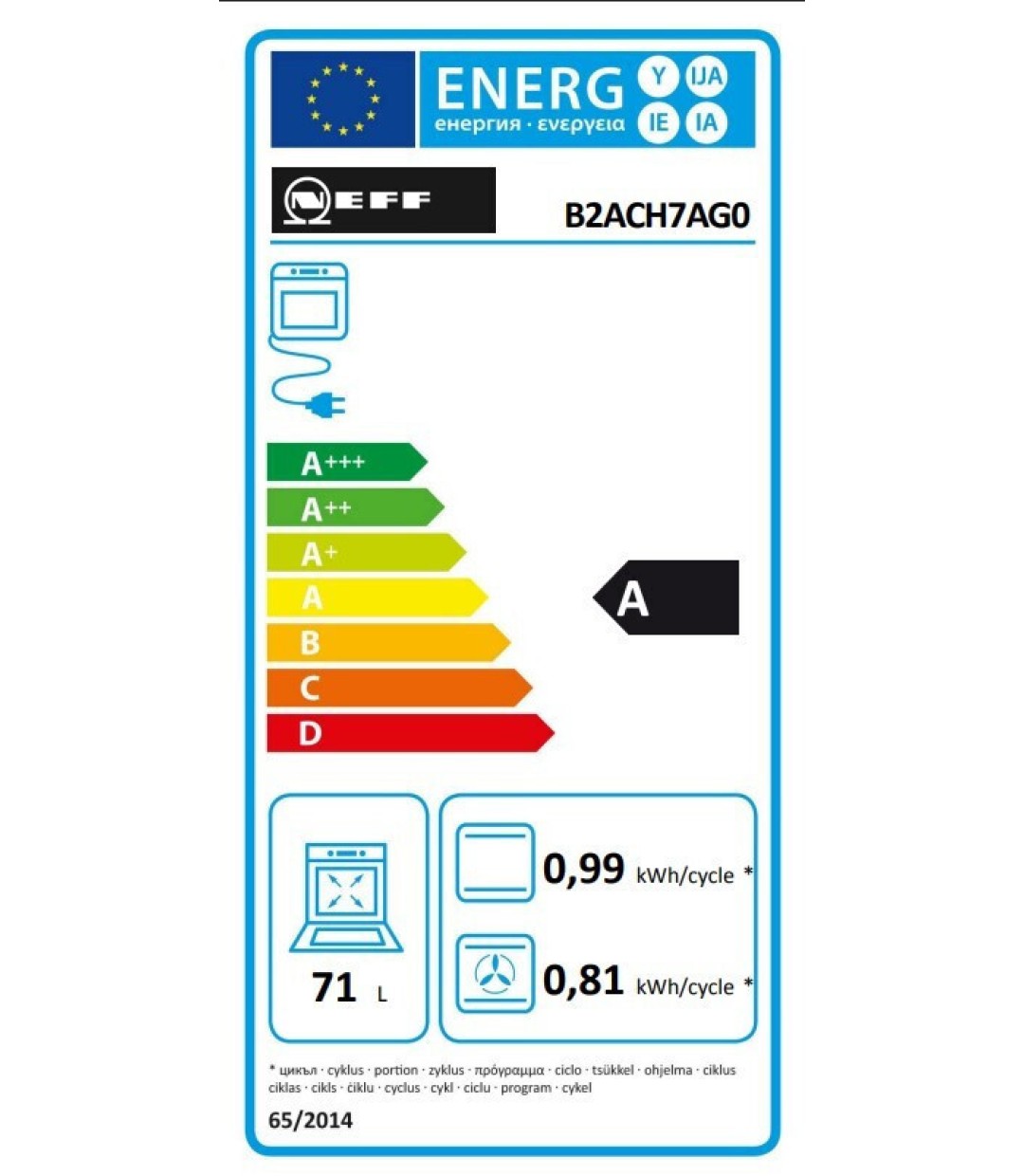  Neff B 2 ACJ 7 AG 0 Φούρνος άνω Πάγκου 71lt Π59.4εκ. Γκρι 