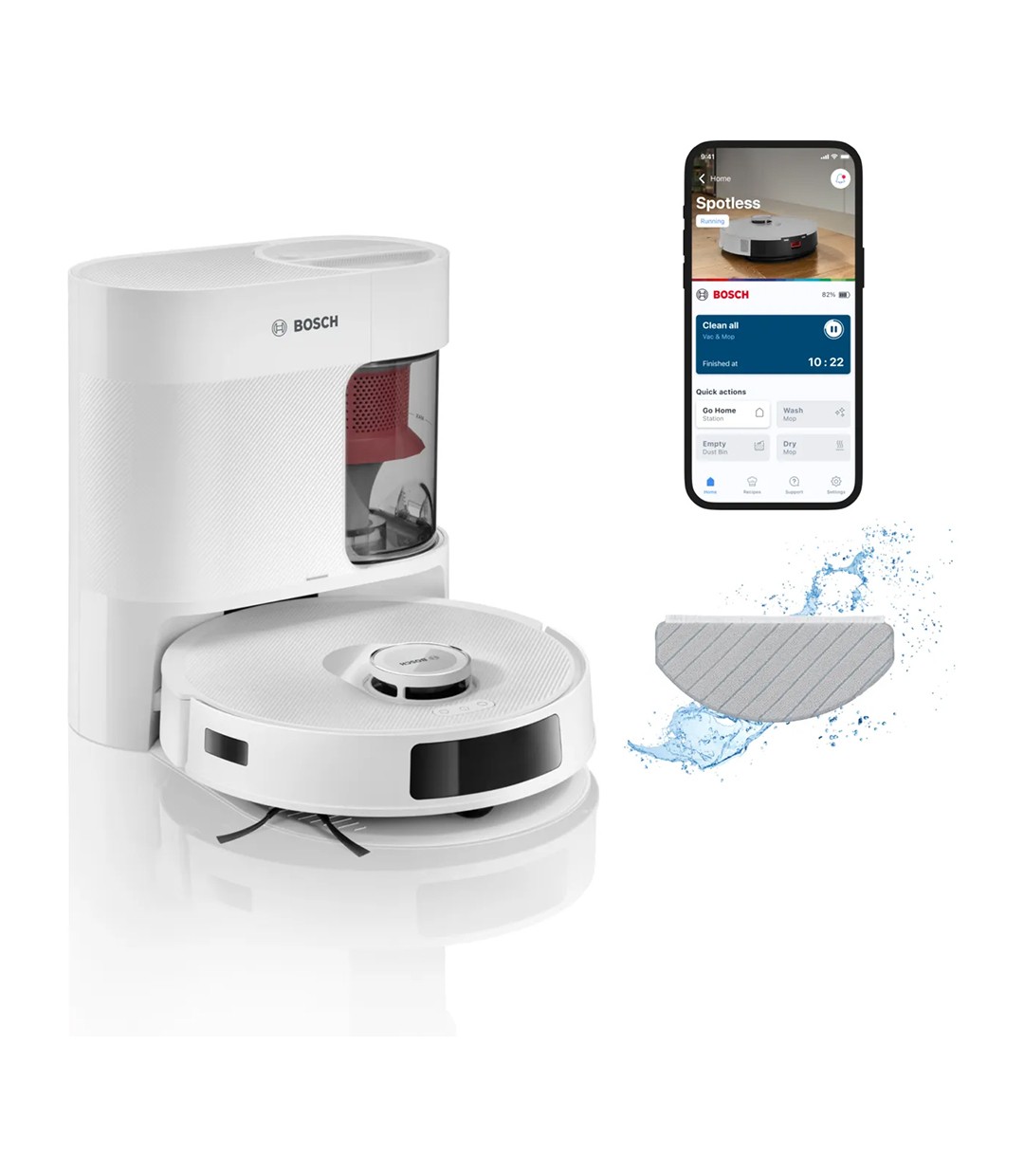 Bosch Spotless Advanced + Σκούπα Ρομπότ με Χαρτογράφηση Laser & Απορρόφηση 11000Pa Λευκή BCRD2W