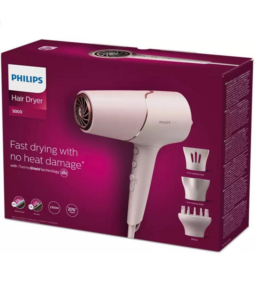 Philips Series BHD 530/20 5000 Ionic Επαγγελματικό Πιστολάκι Μαλλιών με Φυσούνα 2300W Pink