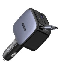 Ugreen EC602 Φορτιστής Αυτοκινήτου 60W 3A Γρήγορης Φόρτισης με Θύρες: 1xUSB 1xType-C μαζί με Καλώδιο Ενσωματωμένο Γκρι Χρώμα