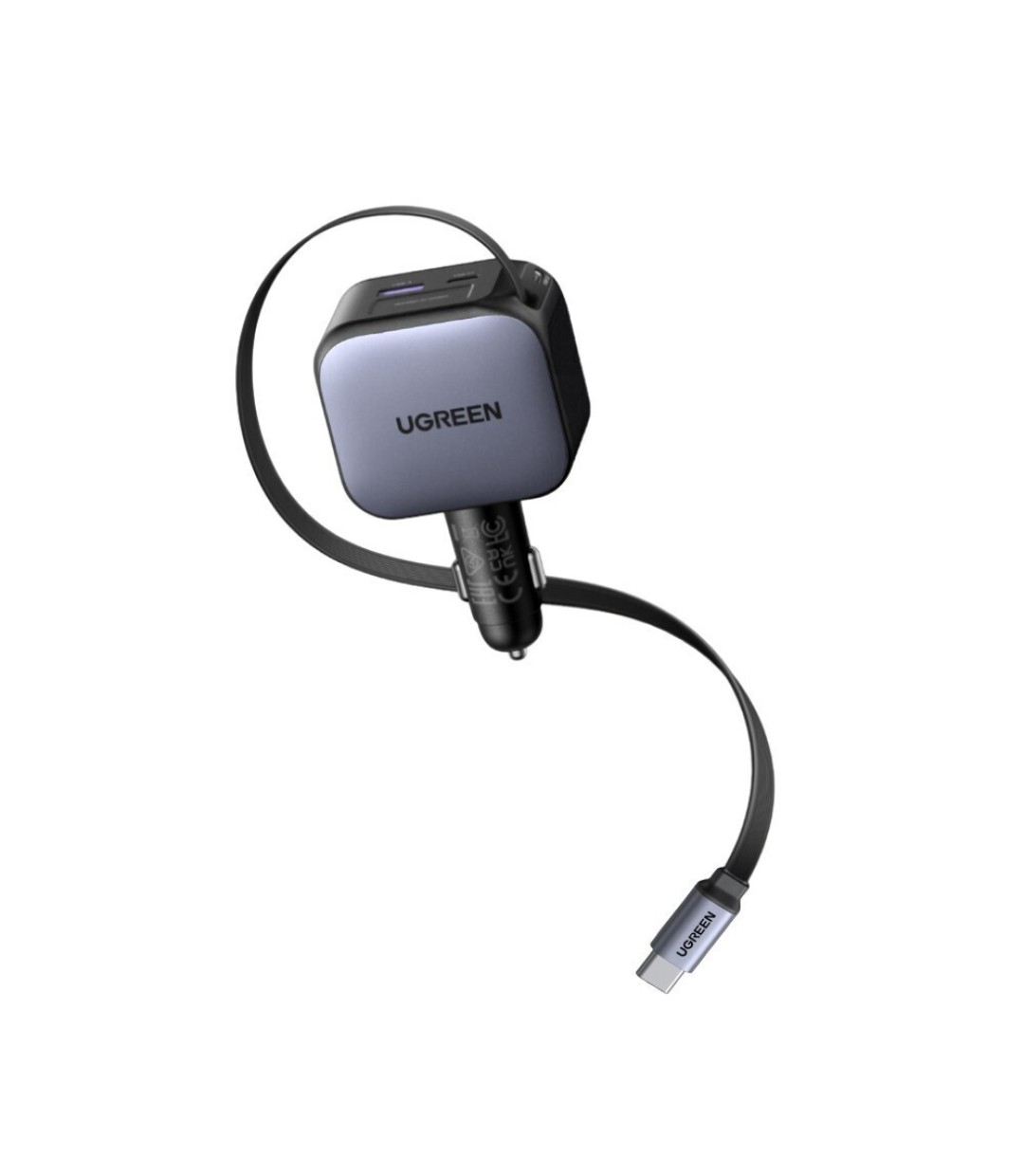 Ugreen EC602 Φορτιστής Αυτοκινήτου 60W 3A Γρήγορης Φόρτισης με Θύρες: 1xUSB 1xType-C μαζί με Καλώδιο Ενσωματωμένο Γκρι Χρώμα