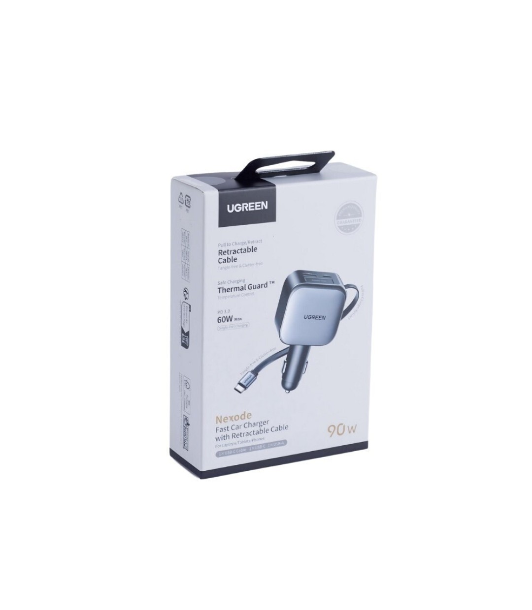 Ugreen EC602 Φορτιστής Αυτοκινήτου 60W 3A Γρήγορης Φόρτισης με Θύρες: 1xUSB 1xType-C μαζί με Καλώδιο Ενσωματωμένο Γκρι Χρώμα