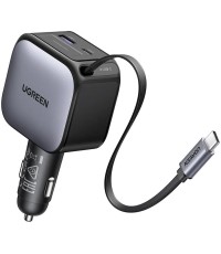 Ugreen EC602 Φορτιστής Αυτοκινήτου 60W 3A Γρήγορης Φόρτισης με Θύρες: 1xUSB 1xType-C μαζί με Καλώδιο Ενσωματωμένο Γκρι Χρώμα