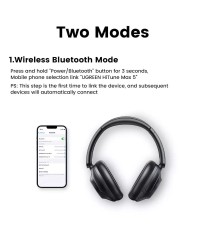  Ugreen HP202 HiTune Max5 Ασύρματα / Ενσύρματα Over Ear Ακουστικά με 90 ώρες Λειτουργίας και Quick Charge Μαύρα 