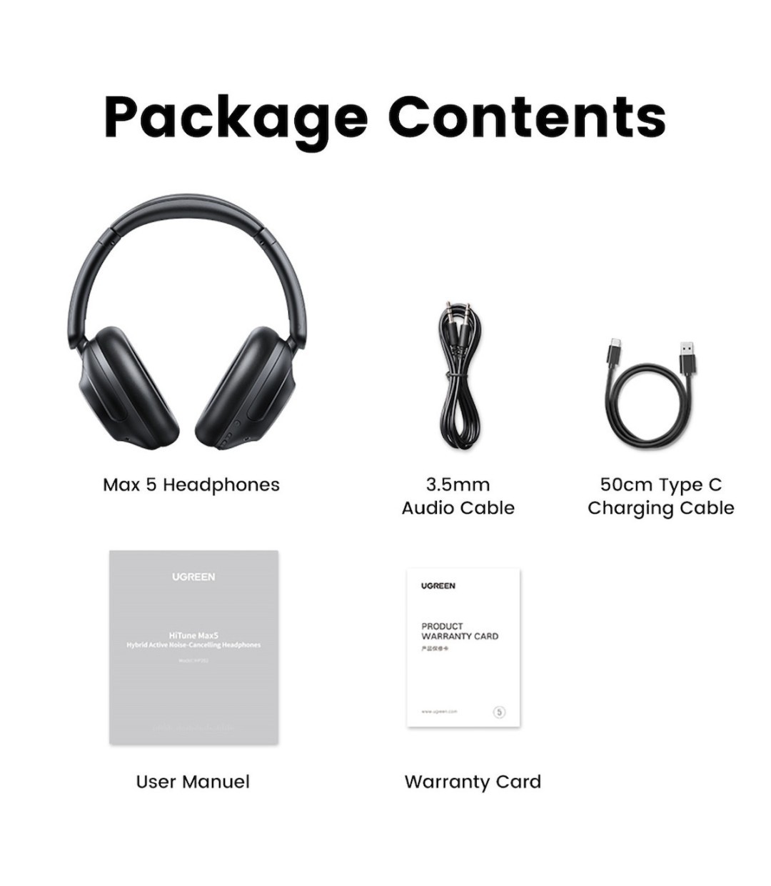  Ugreen HP202 HiTune Max5 Ασύρματα / Ενσύρματα Over Ear Ακουστικά με 90 ώρες Λειτουργίας και Quick Charge Μαύρα 