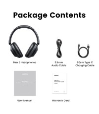  Ugreen HP202 HiTune Max5 Ασύρματα / Ενσύρματα Over Ear Ακουστικά με 90 ώρες Λειτουργίας και Quick Charge Μαύρα 