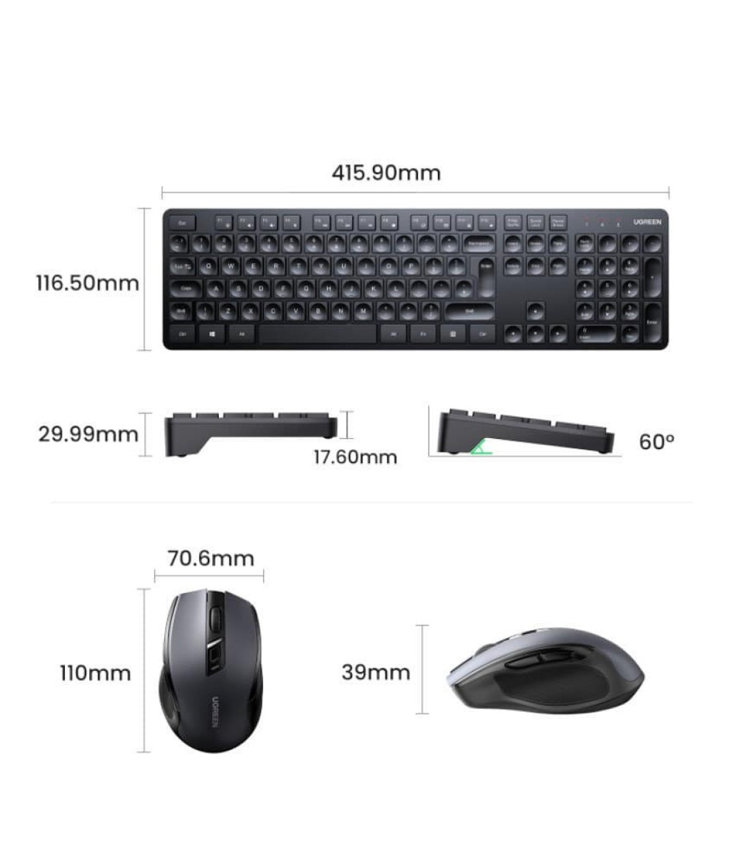 Ugreen MK006 Ασύρματο Σετ Πληκτρολόγιο & Ποντίκι Αγγλικό US