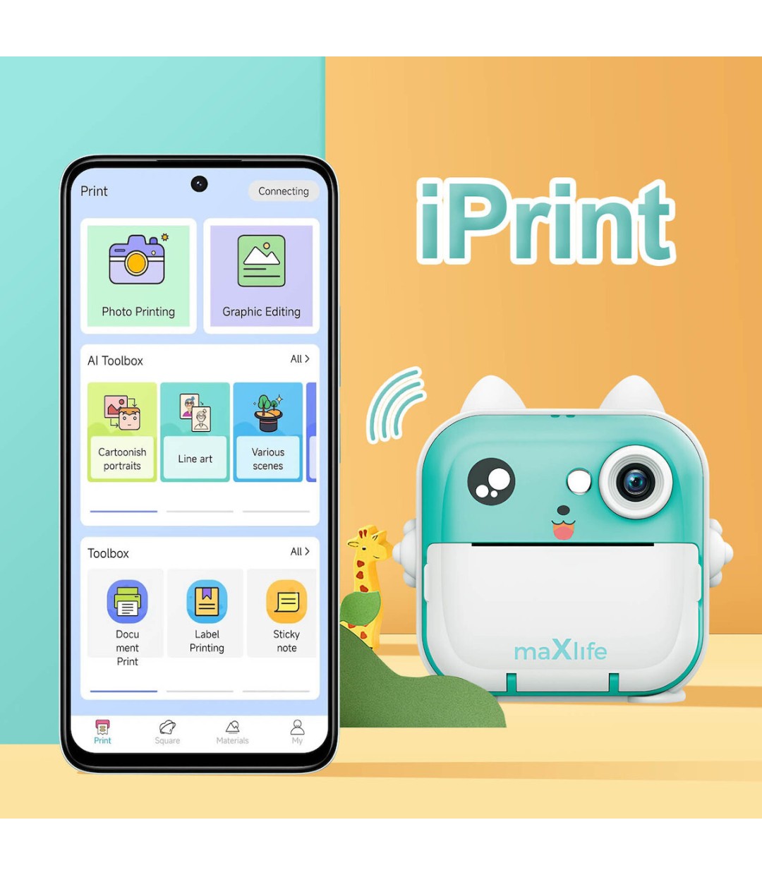  Maxlife Compact Φωτογραφική Μηχανή με Οθόνη 2.4" Θερμικής Εκτύπωσης Μπλε 