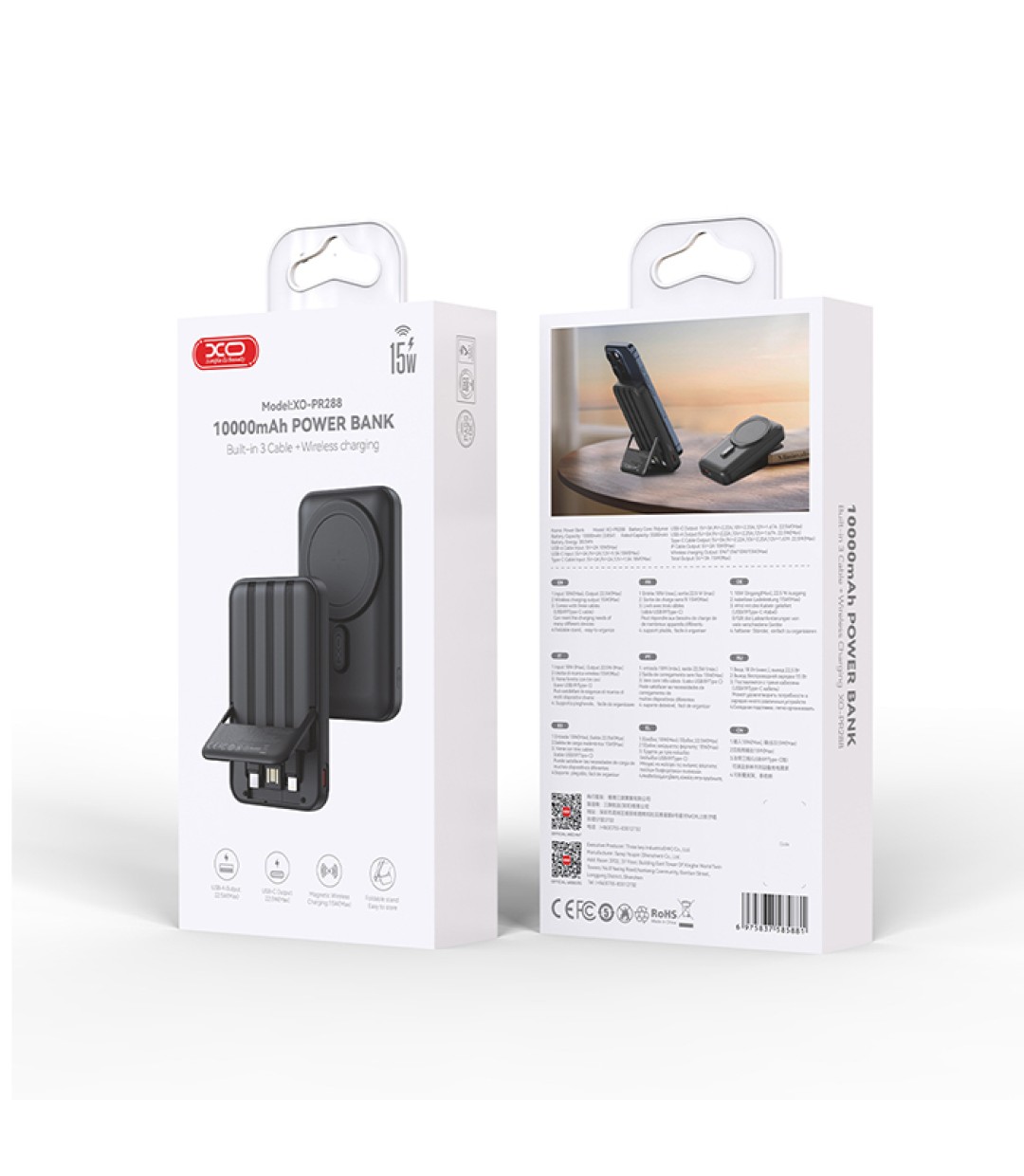  XO PR288 Power Bank 10000mAh 15W Μαύρο 
