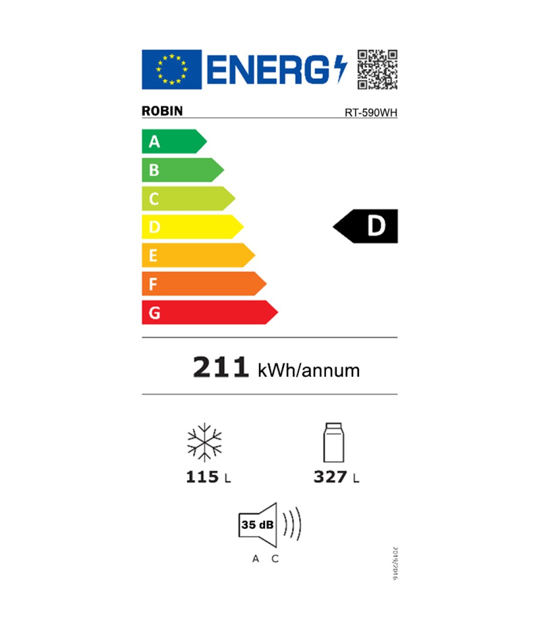  Robin Ψυγειοκαταψύκτης 442lt NoFrost Υ185.5xΠ70.3xΒ70.3εκ. Λευκός RT-590W 