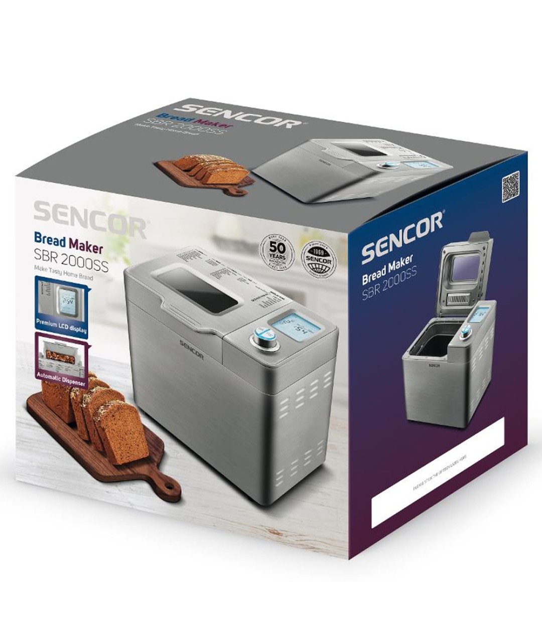  Sencor SBR 2000 SS Αρτοπαρασκευαστής 550W Χωρητικότητας 900gr με 23 Προγράμματα 