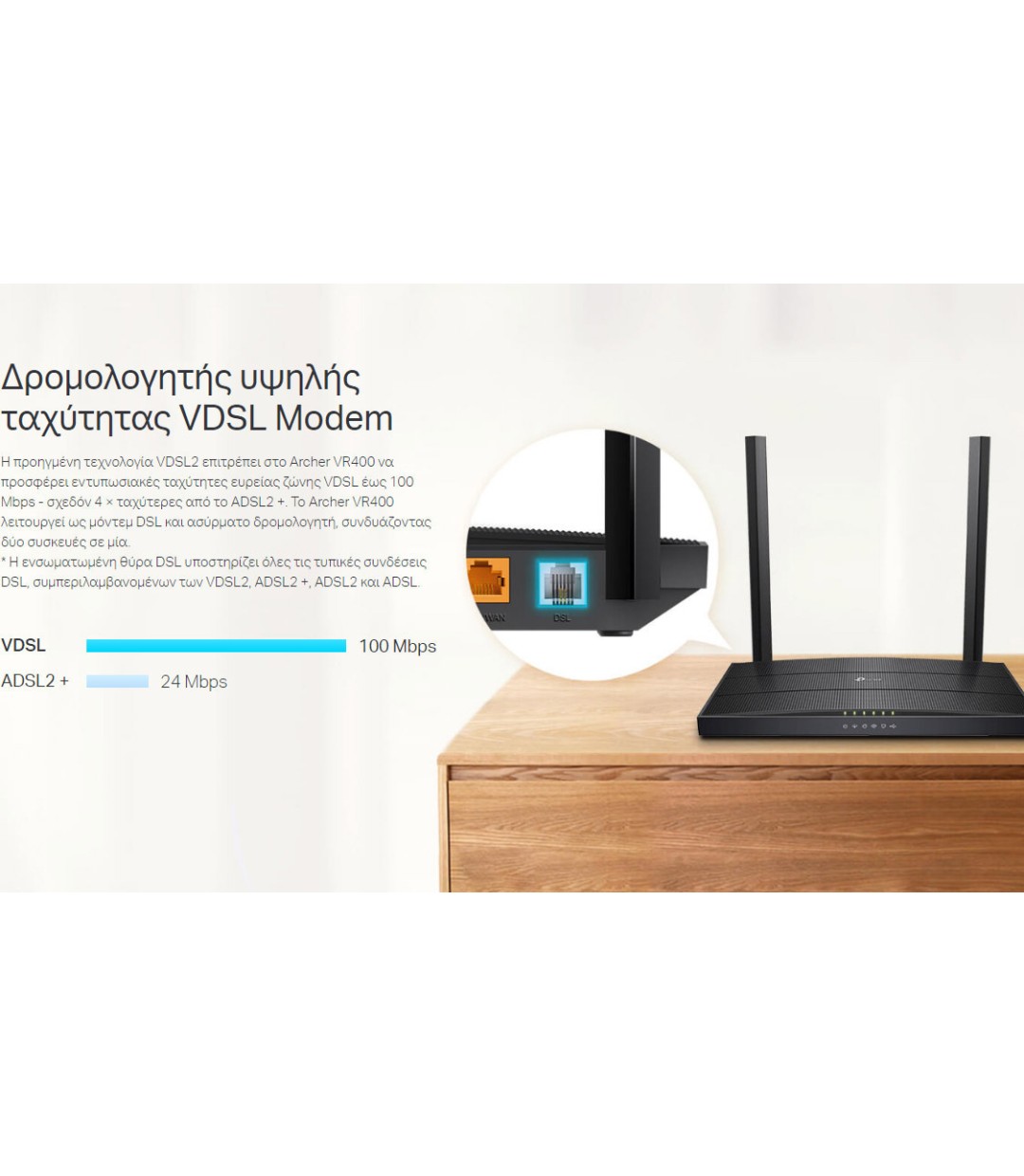 TP-LINK Archer VR400 v3 VDSL2 Ασύρματο Modem Router Wi‑Fi 5 με 4 Θύρες Gigabit Ethernet