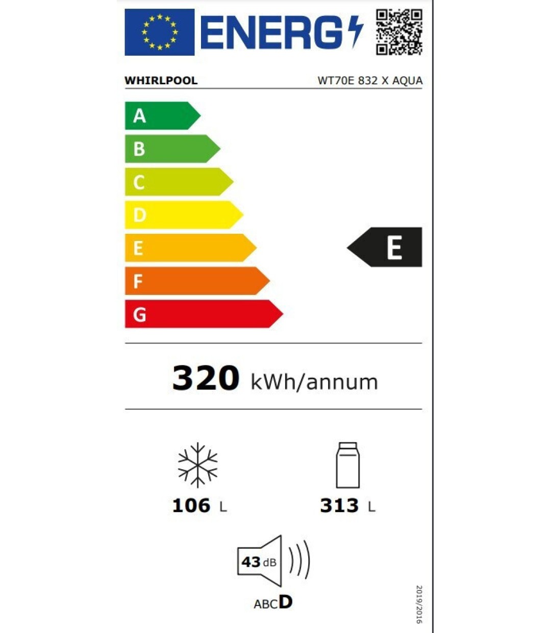 Whirlpool Ψυγείο Δίπορτο 419lt NoFrost Υ180xΠ70xΒ72.5εκ. Inox WT70E 832 X AQUA 