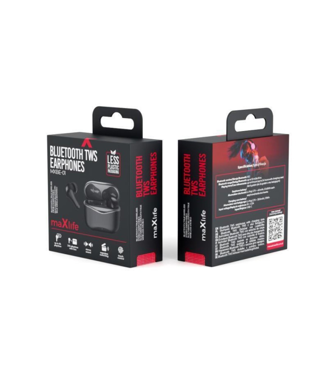 Maxlife MXBE-01 In-ear Bluetooth Handsfree Ακουστικά με Θήκη Φόρτισης Μαύρα