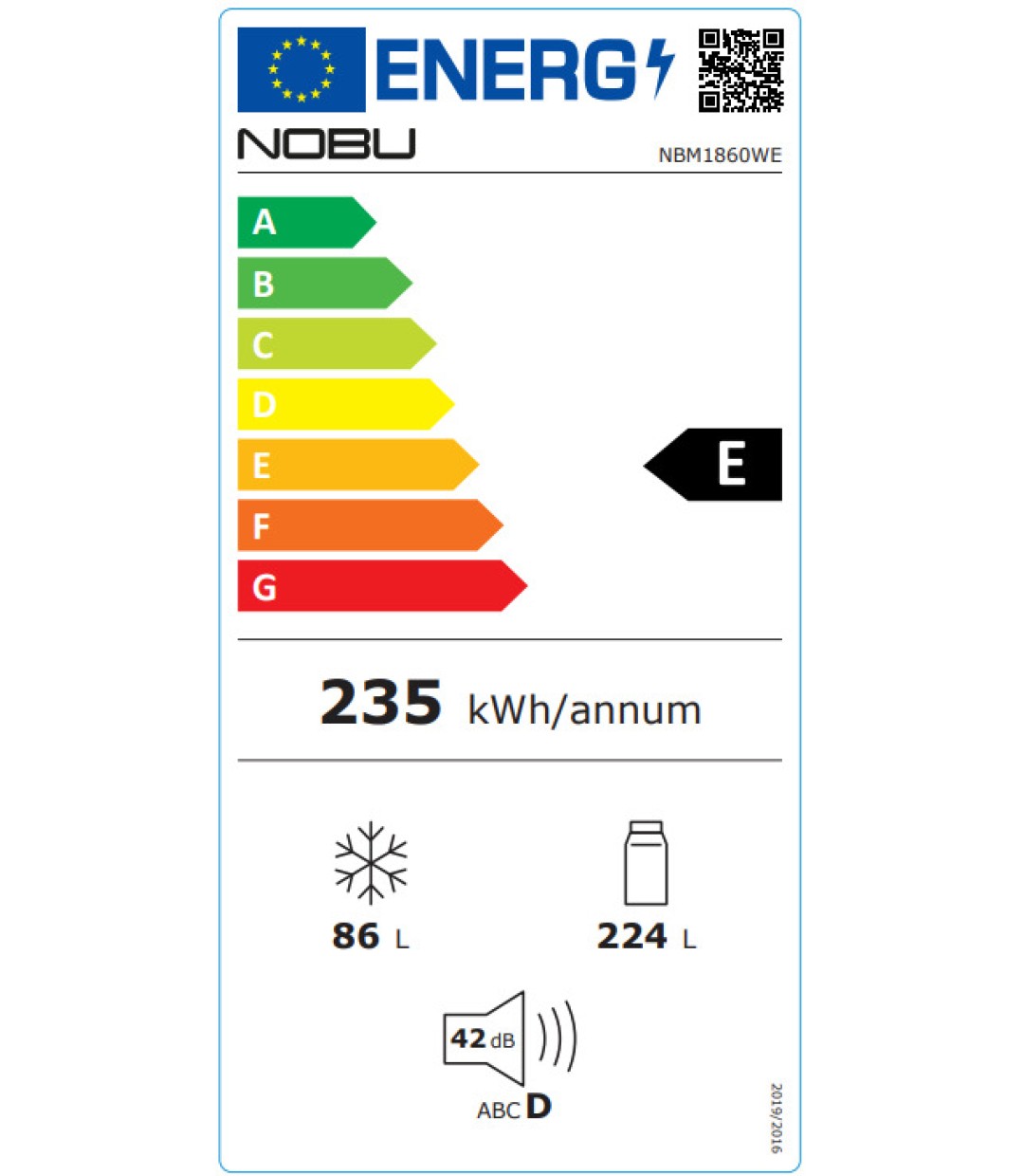 Nobu Ψυγειοκαταψύκτης 310lt Total NoFrost Υ188xΠ59.5xΒ63εκ. Λευκός NBM1860WE