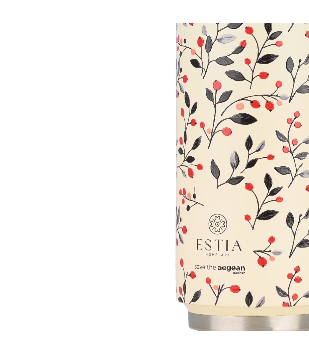 Estia Travel Cup Save the Aegean Ανακυκλώσιμο Ποτήρι Θερμός Ανοξείδωτο / Πλαστικό BPA Free 500ml Bloom Beige με Καλαμάκι