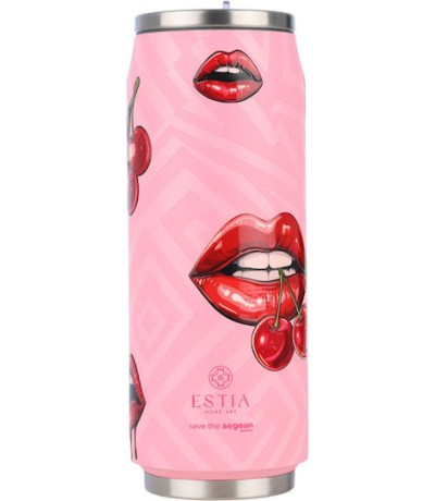 Estia Travel Cup Save The Aegean Ανακυκλώσιμο Ποτήρι Θερμός Ανοξείδωτο / Πλαστικό BPA Free 500ml Blush Pop με Καλαμάκι
