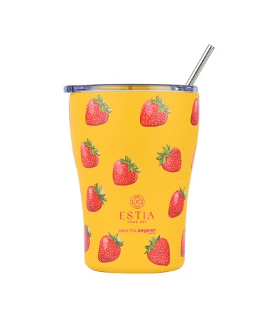 Estia Coffee Mug Save The Aegean Ανακυκλώσιμο Ποτήρι Θερμός Ανοξείδωτο BPA Free 350ml Berry Bright με Καλαμάκι