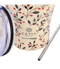 Estia Coffee Mug Save The Aegean Ανακυκλώσιμο Ποτήρι Θερμός Ανοξείδωτο BPA Free 350ml Bloom Beige με Καλαμάκι