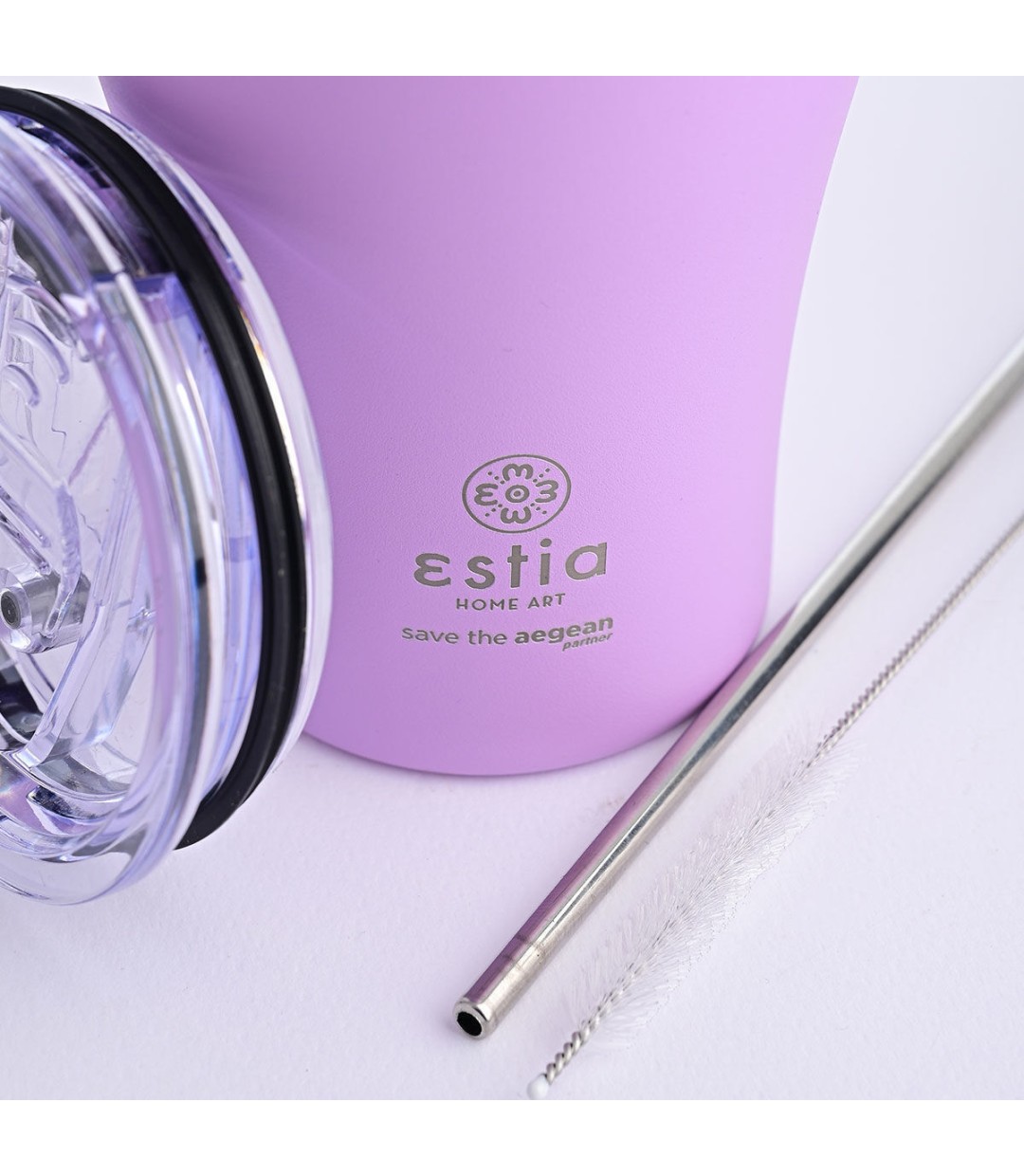 Estia Coffee Mug Save The Aegean Ανακυκλώσιμο Ποτήρι Θερμός Ανοξείδωτο BPA Free 350ml Lavender Purple με Καλαμάκι
