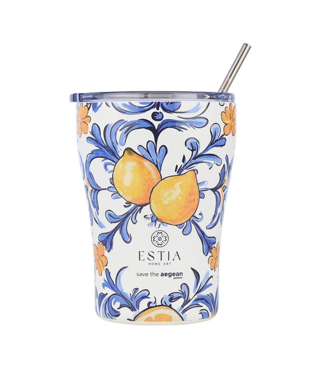 Estia Coffee Mug Save The Aegean Ποτήρι Θερμός Ανοξείδωτο BPA Free 350ml Amalfi Coast με Καλαμάκι