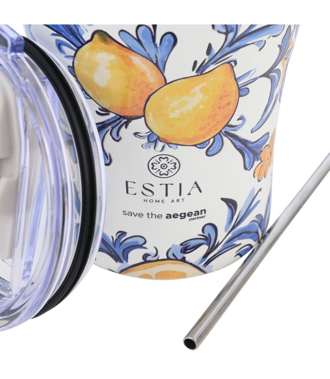 Estia Coffee Mug Save The Aegean Ποτήρι Θερμός Ανοξείδωτο BPA Free 350ml Amalfi Coast με Καλαμάκι