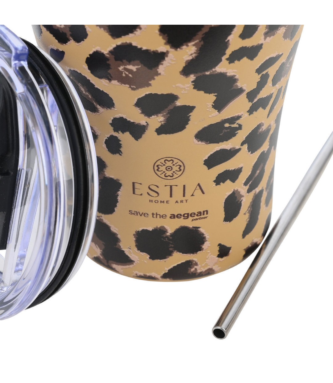 Estia Coffee Mug Save The Aegean Ποτήρι Θερμός Ανοξείδωτο BPA Free 350ml Spotted Prowl με Καλαμάκι