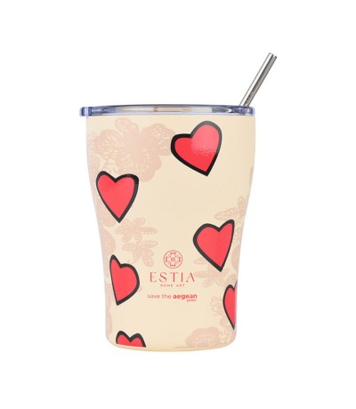 Estia Coffee Mug Save The Aegean Ανακυκλώσιμο Ποτήρι Θερμός Ανοξείδωτο BPA Free 350ml Tender Lace με Καλαμάκι