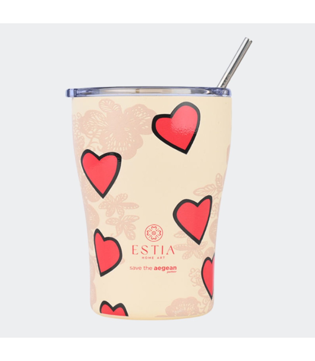 Estia Coffee Mug Save The Aegean Ανακυκλώσιμο Ποτήρι Θερμός Ανοξείδωτο BPA Free 350ml Tender Lace με Καλαμάκι