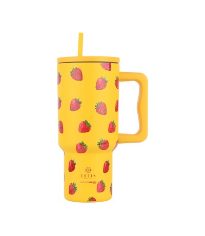 Estia Straw Tumbler XL Save the Aegean Θερμός Ανοξείδωτο BPA Free 900ml Berry Bright με Καλαμάκι και Λαβή