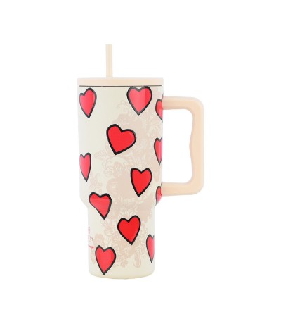 Estia Straw Tumbler XL Save the Aegean  Θερμός Ανοξείδωτο BPA Free 900ml Tender Lace με Καλαμάκι και Λαβή