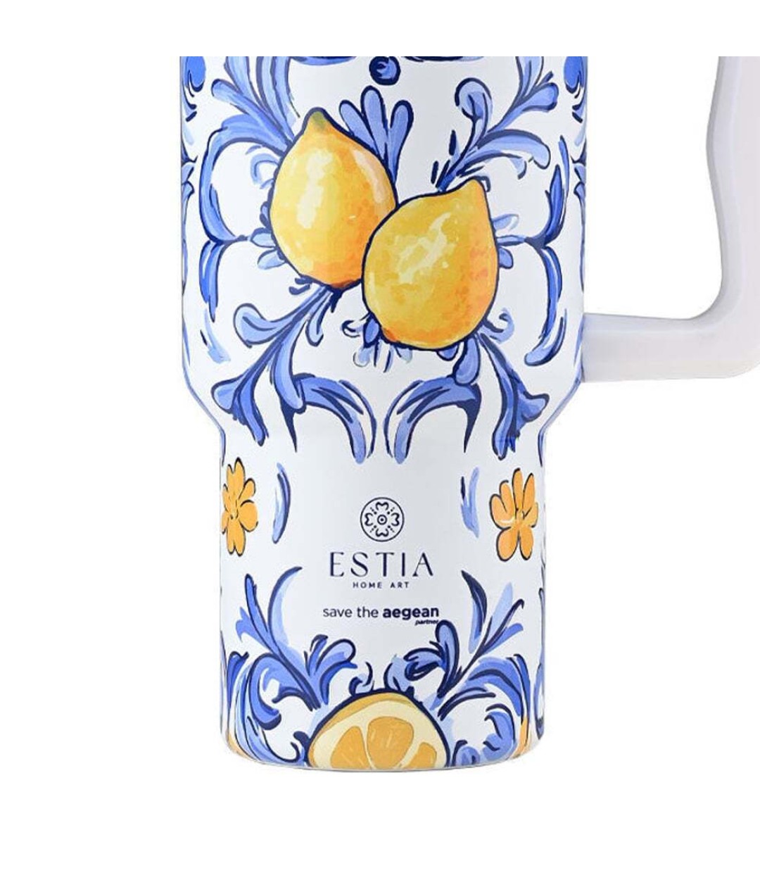 Estia Straw Tumbler XL Save the Aegean Θερμός Ανοξείδωτο BPA Free 900ml AMALFI COAST με Καλαμάκι και Λαβή