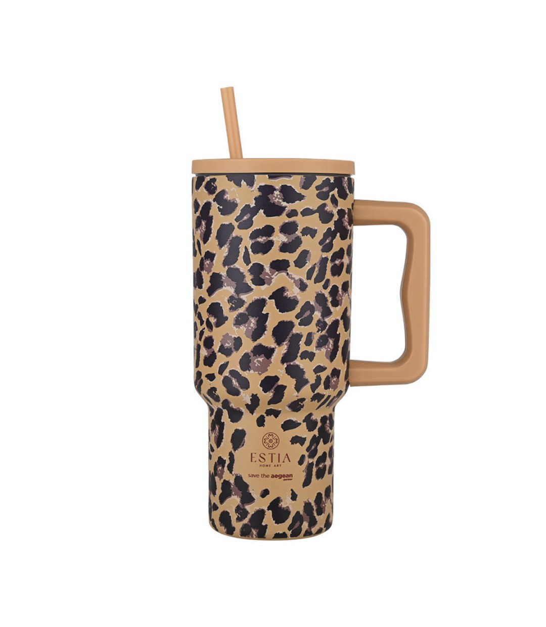 Estia Straw Tumbler XL Save the Aegean Θερμός Ανοξείδωτο BPA Free 900ml SPOTTED PROWL με Καλαμάκι και Λαβή