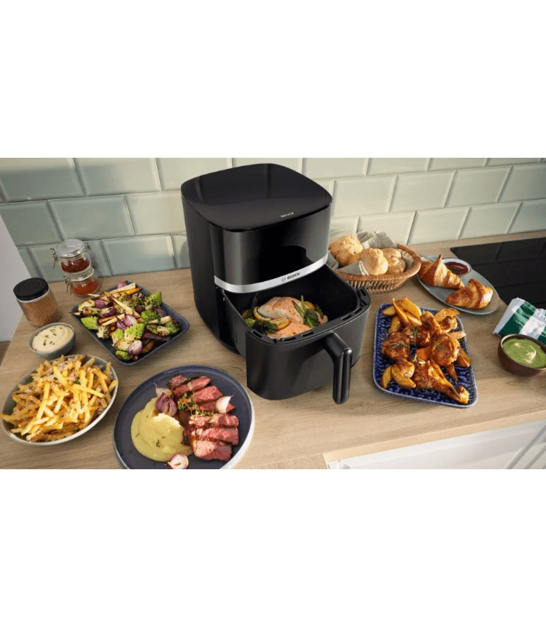 Bosch Air Fryer με Διπλό Αποσπώμενο Κάδο 6.1lt Μαύρο MAF462B0