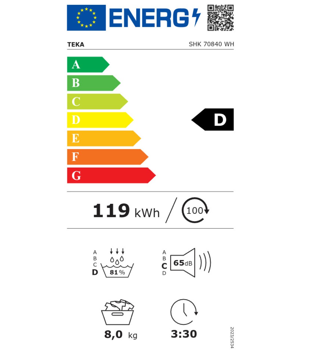 Teka SHK 70840 WH Στεγνωτήριο 8kg A++ με Αντλία Θερμότητας